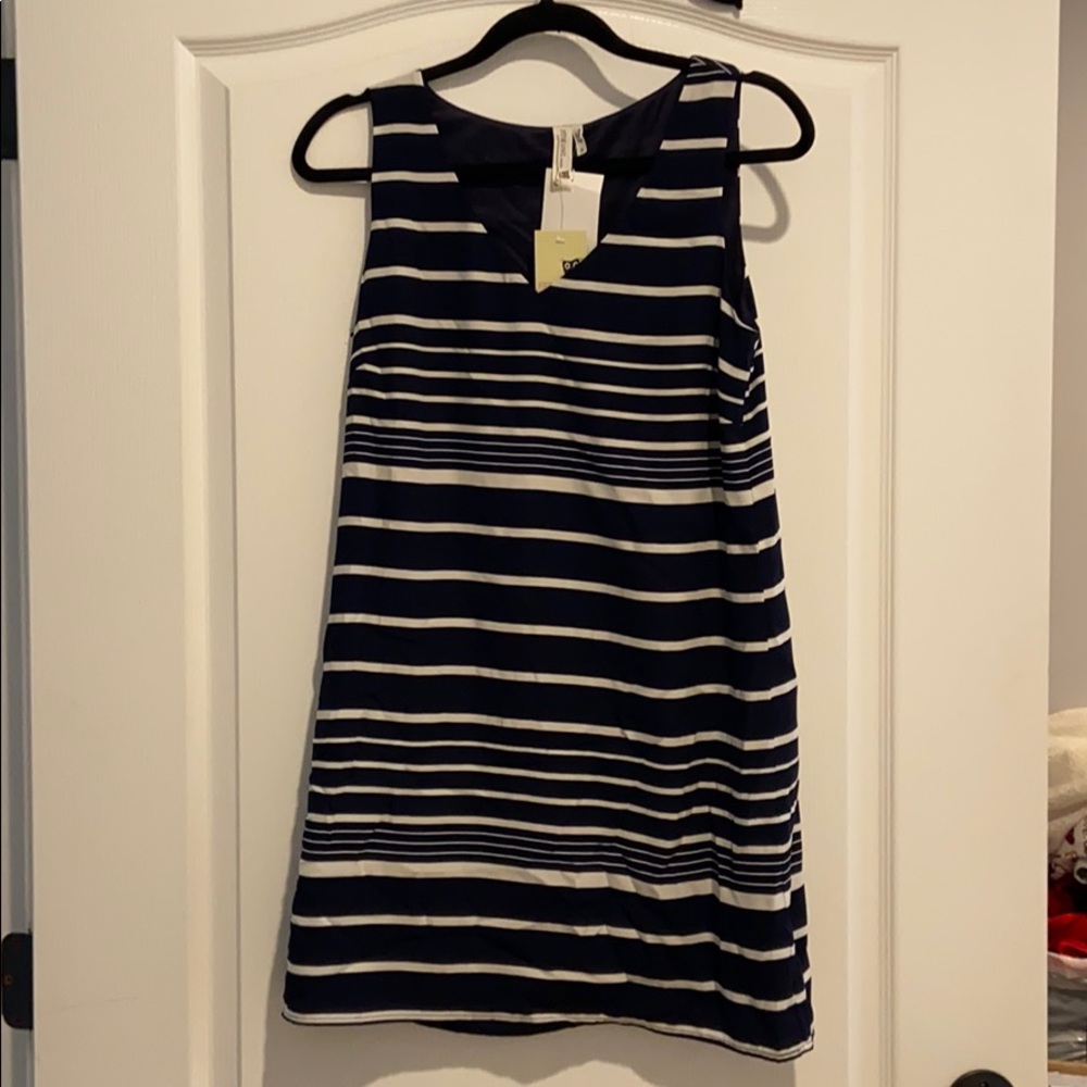 Navy and white striped dress